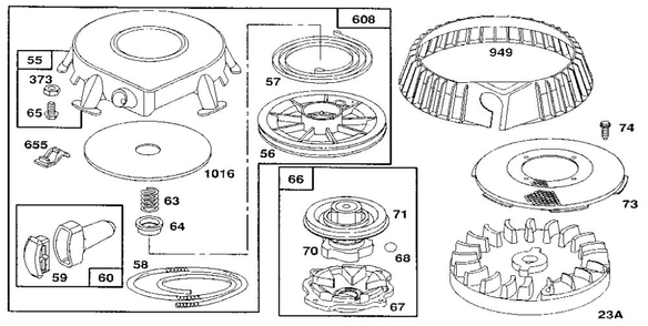 Rewind Starter Diagram and Parts List for 259700-259799 0102, 0104, 0117 Briggs and Stratton Engine